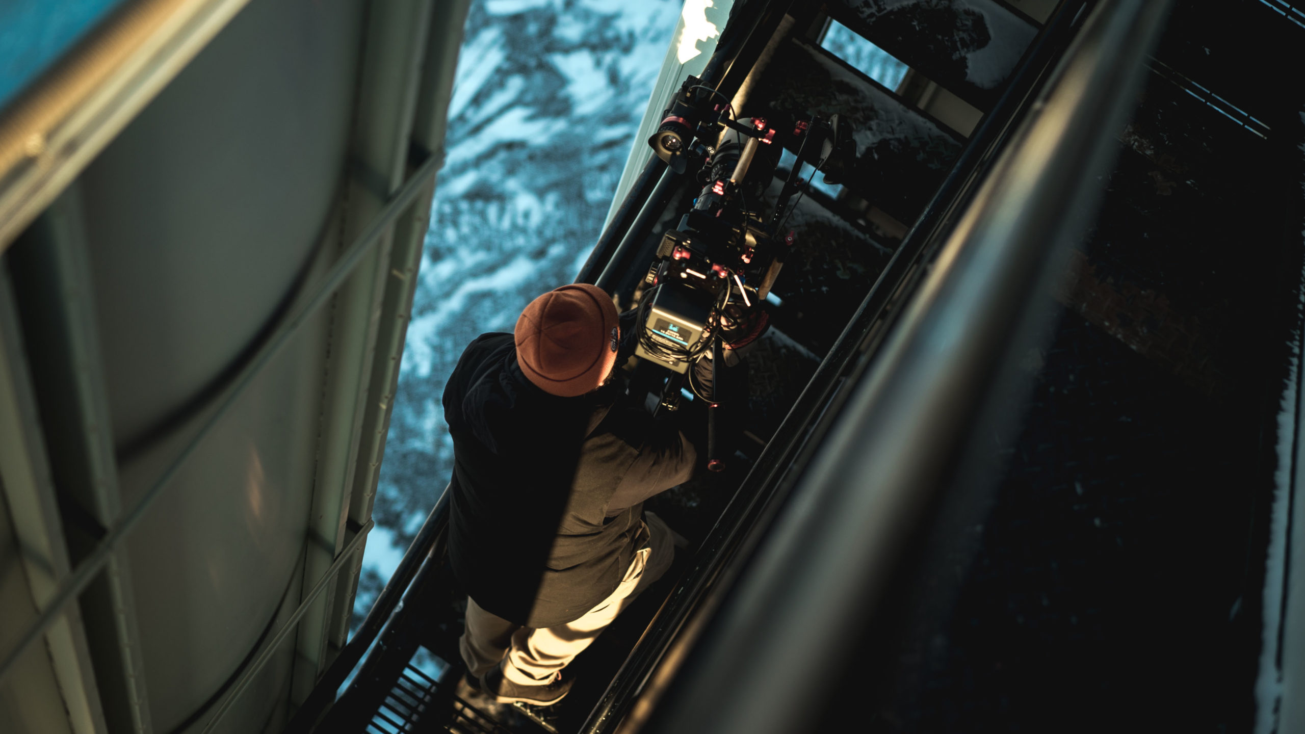 Colin Waugh filming at blatchford tower in Edmonton