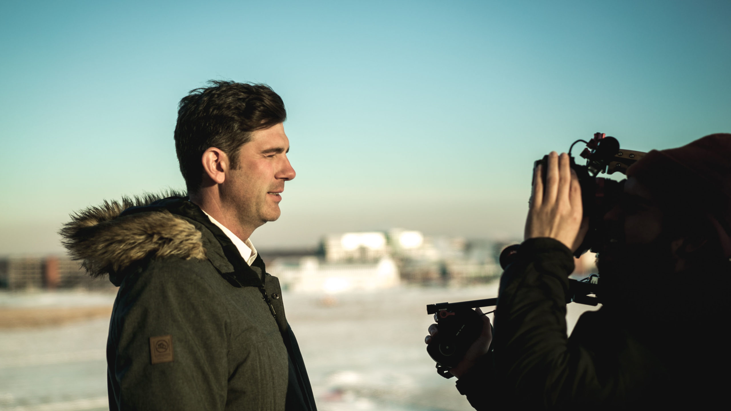 Don Iveson filming Renewable at blatchford tower