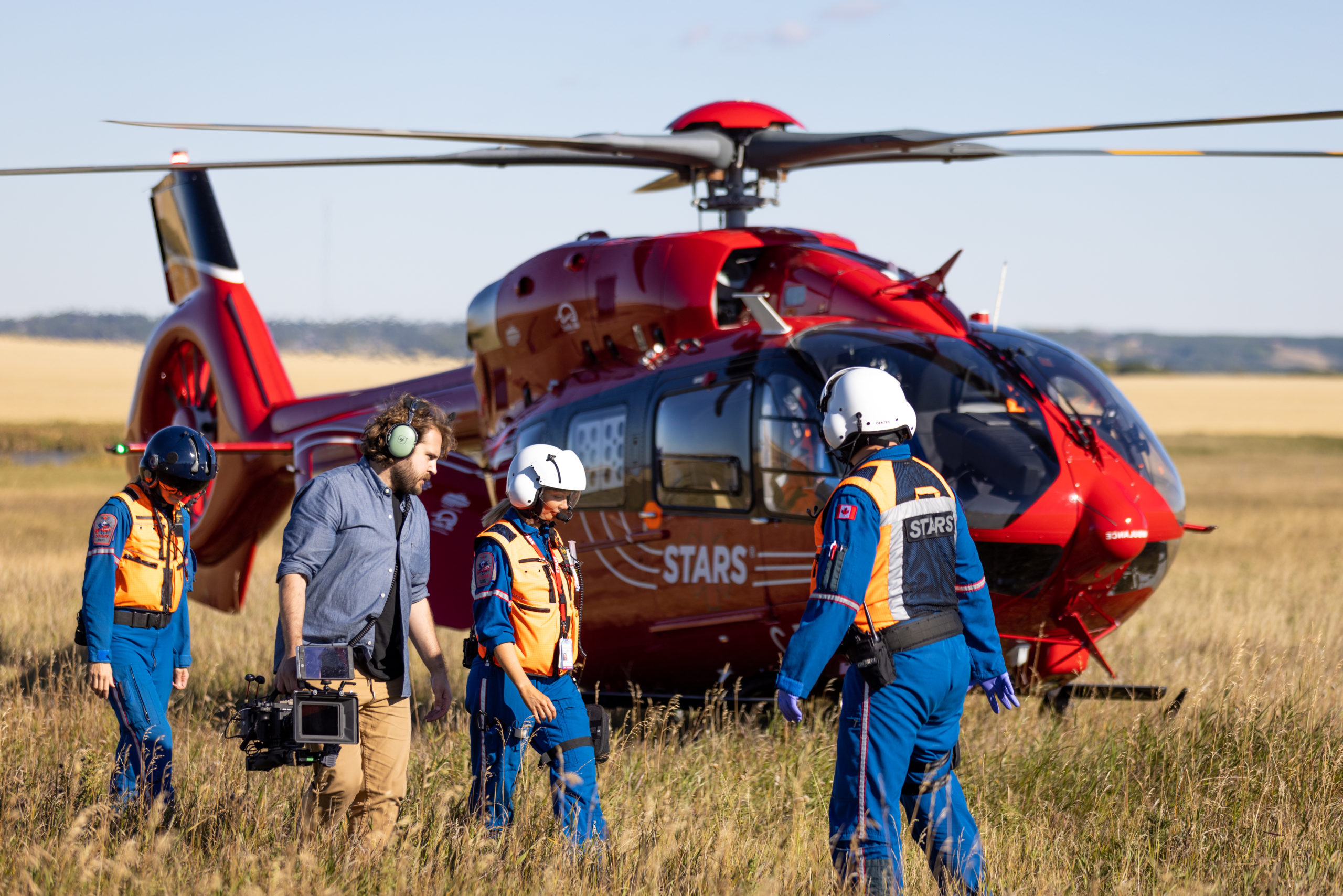Colin Waugh filming with STARS Air Ambulance outside of Calgary, Alberta